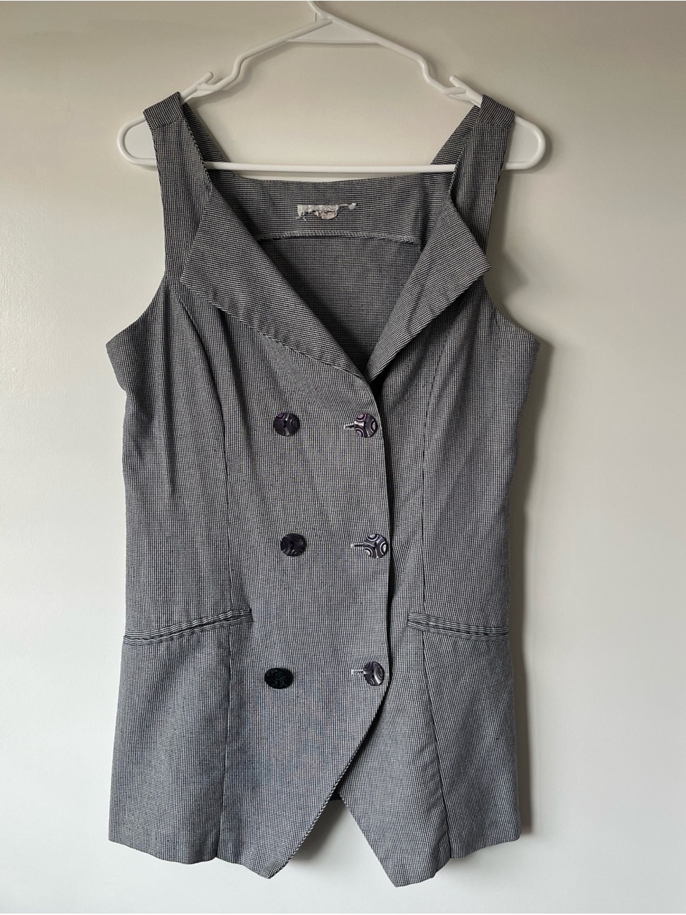 90s Black and White Mini Plaid Button-Front Vest Top